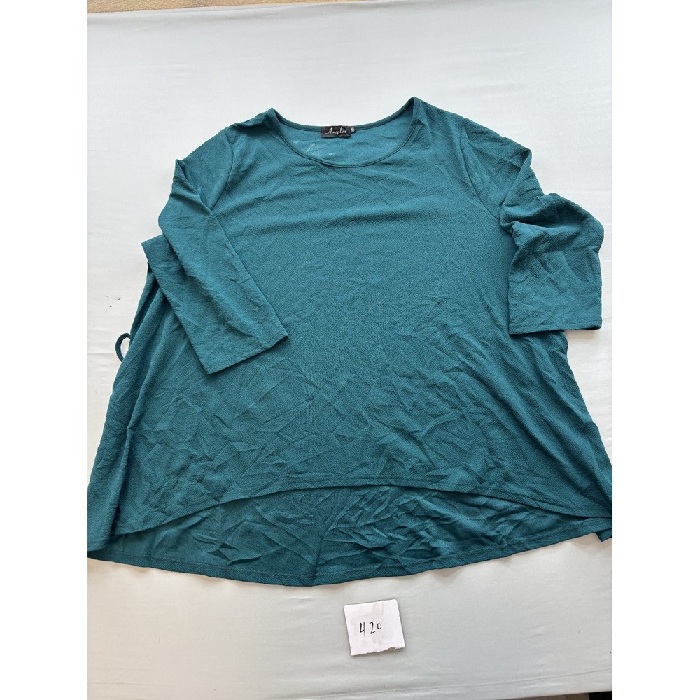 Amzplus Womens 3XL Teal Knit High-Low Hem Tunic Top 3/4 Sleeve Side Tie Plus